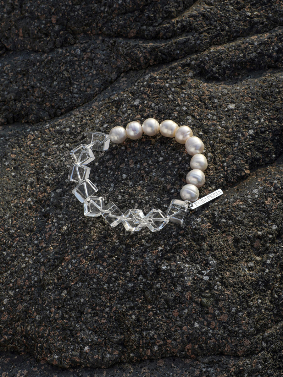 Original detail view of Clear Quartz & Pearl Bracelet