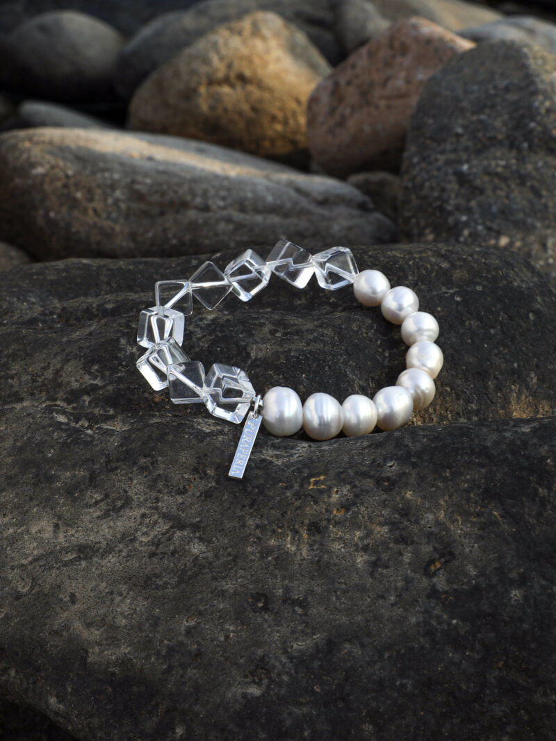 Aura & Qi detail 1J7A932 (4) Original detail view of Clear Quartz & Cultured Pearl Bracelet