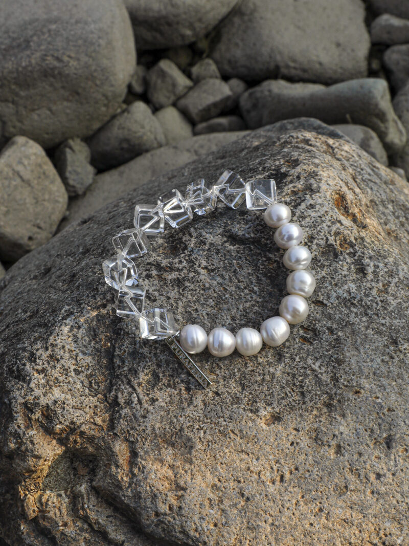 Aura & Qi detail 1J7A932 (8) Original detail view of Clear Quartz & Cultured Pearl Bracelet