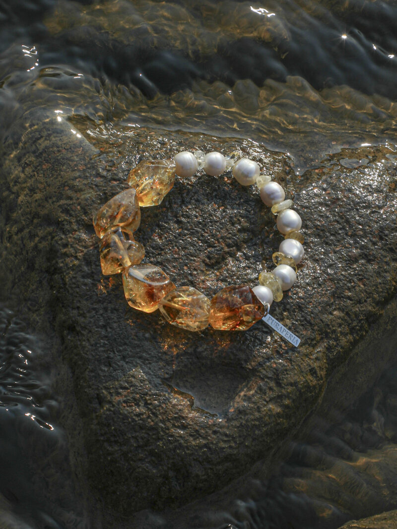 Aura & Qi detail 1J7A9328 Original detail view of Citrine & Cultured Pearl Bracelet