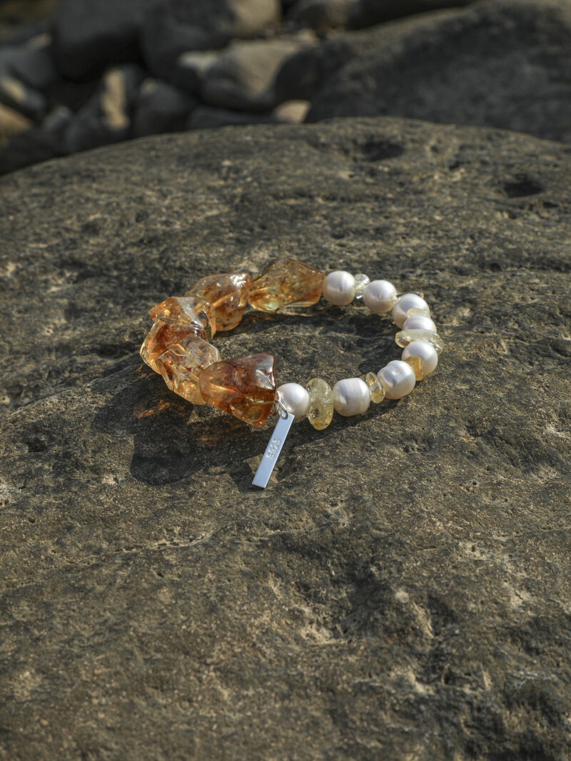 Aura & Qi detail 1J7A9341 Original detail view of Citrine & Cultured Pearl Bracelet