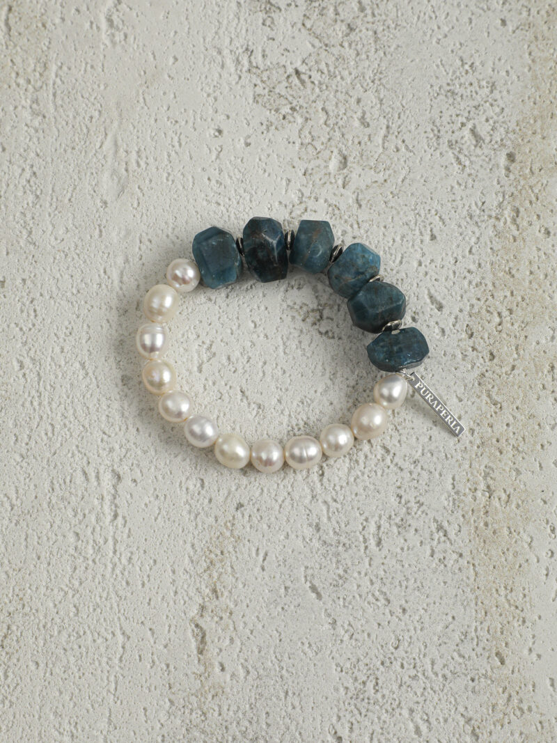 Original detail view of Blue Apatite & Cultured Pearl Bracelet