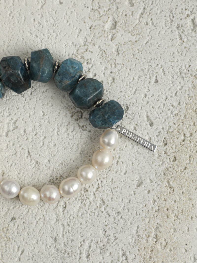 Original detail view of Blue Apatite & Cultured Pearl Bracelet