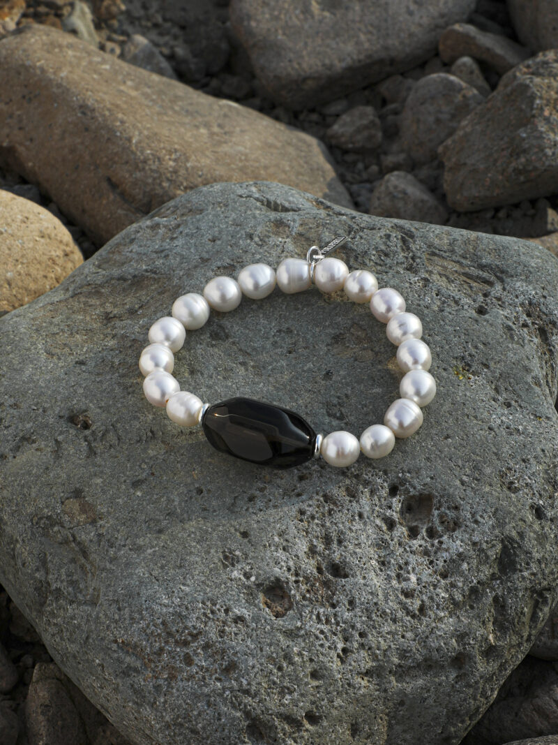 Aura & Qi detail 1J7A9459 Original detail view of Smoky Quartz & Cultured Pearl Bracelet