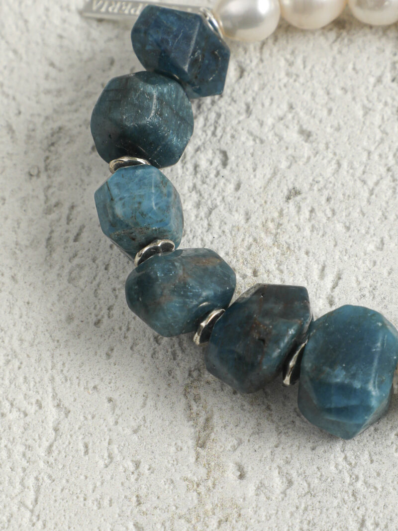 Original detail view of Blue Apatite & Cultured Pearl Bracelet