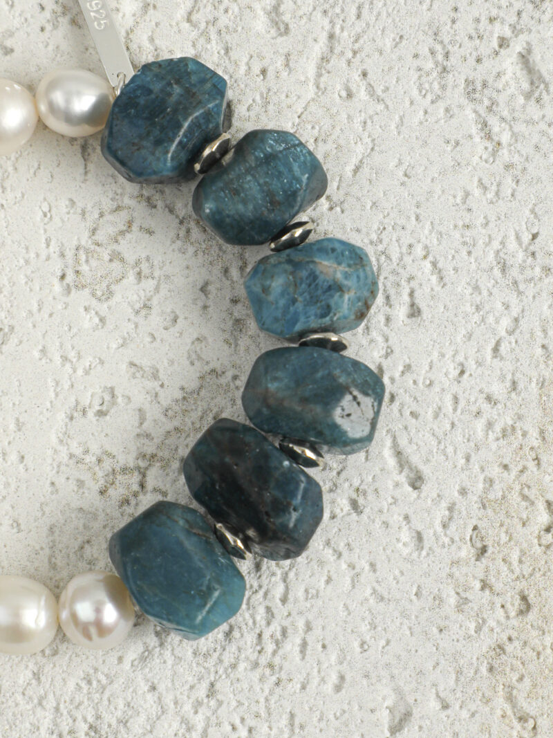 Original detail view of Blue Apatite & Cultured Pearl Bracelet