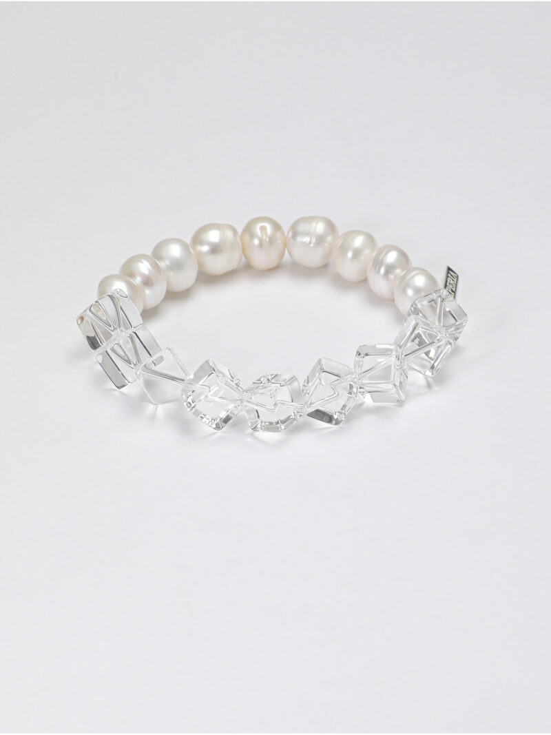Aura & Qi detail 1J7A9520 Original detail view of Clear Quartz & Cultured Pearl Bracelet