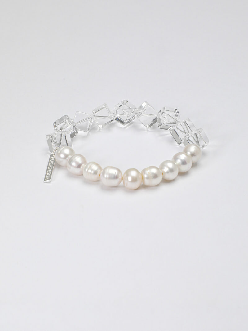 Aura & Qi detail 1J7A9521 Original detail view of Clear Quartz & Cultured Pearl Bracelet