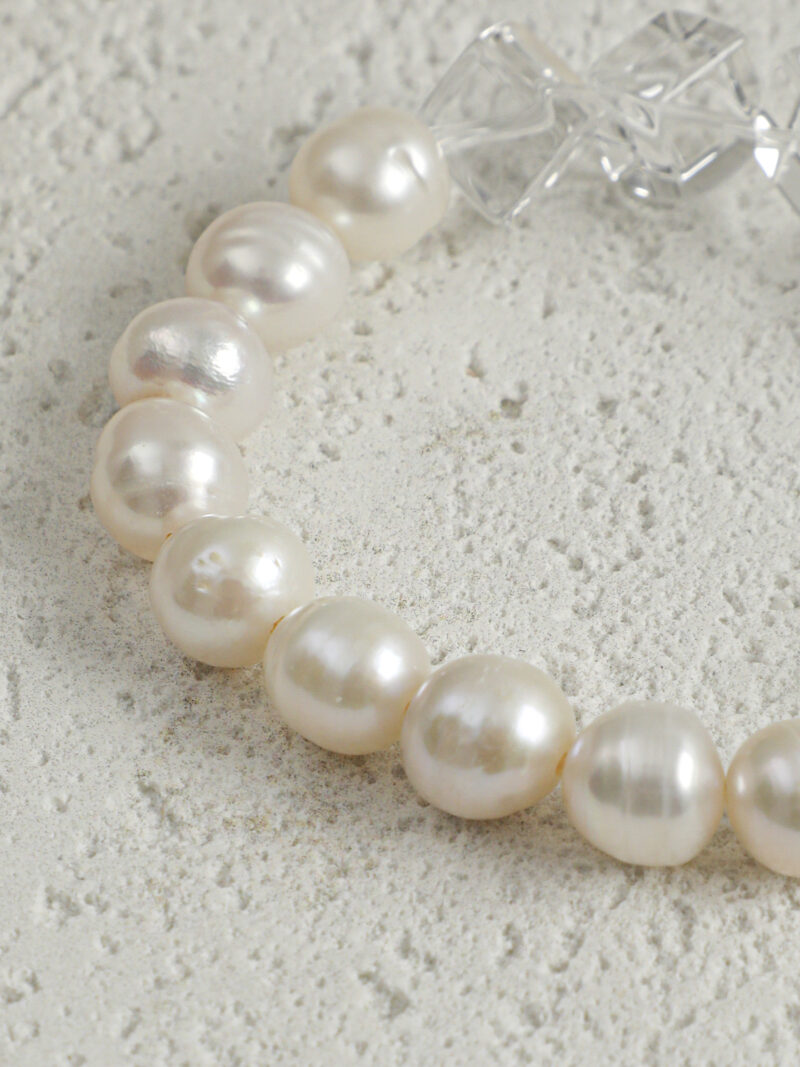 Aura & Qi detail 1J7A9537 Original detail view of Clear Quartz & Cultured Pearl Bracelet