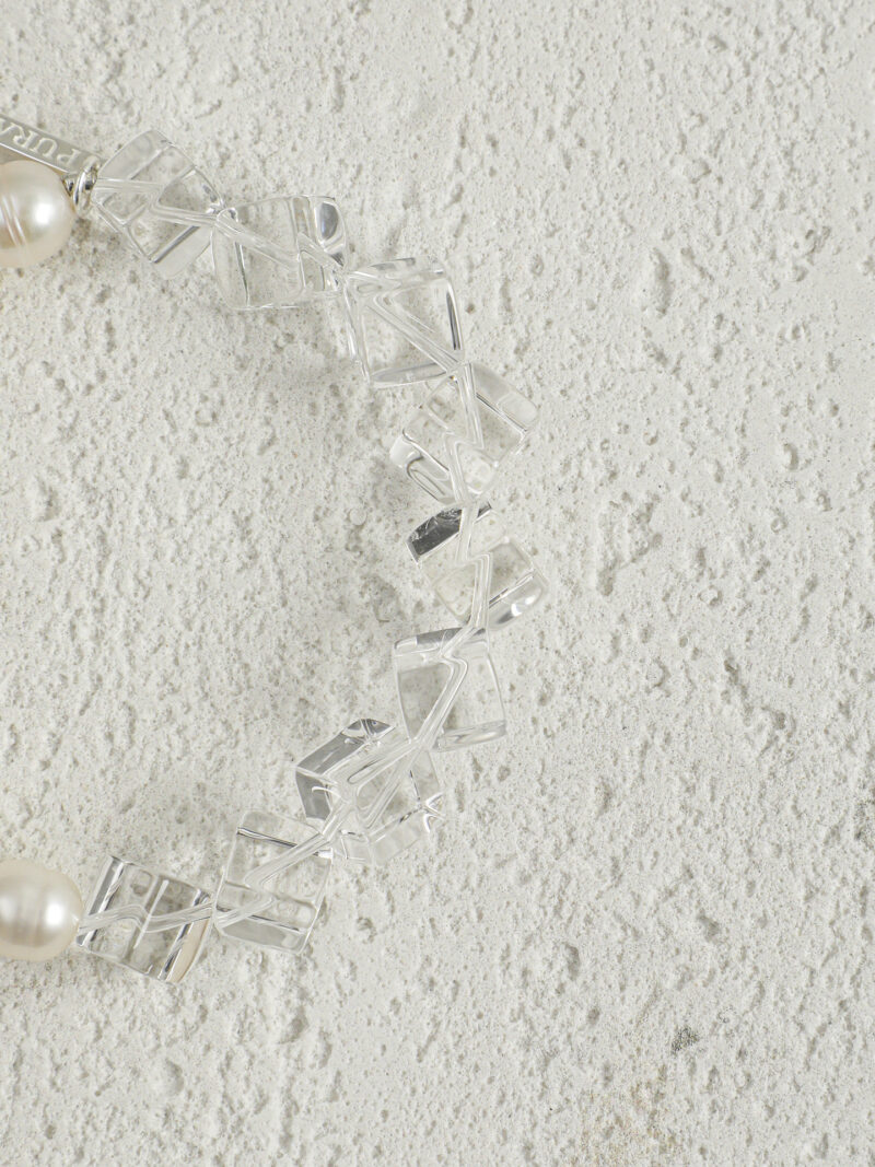 Aura & Qi detail 1J7A9544 Original detail view of Clear Quartz & Cultured Pearl Bracelet