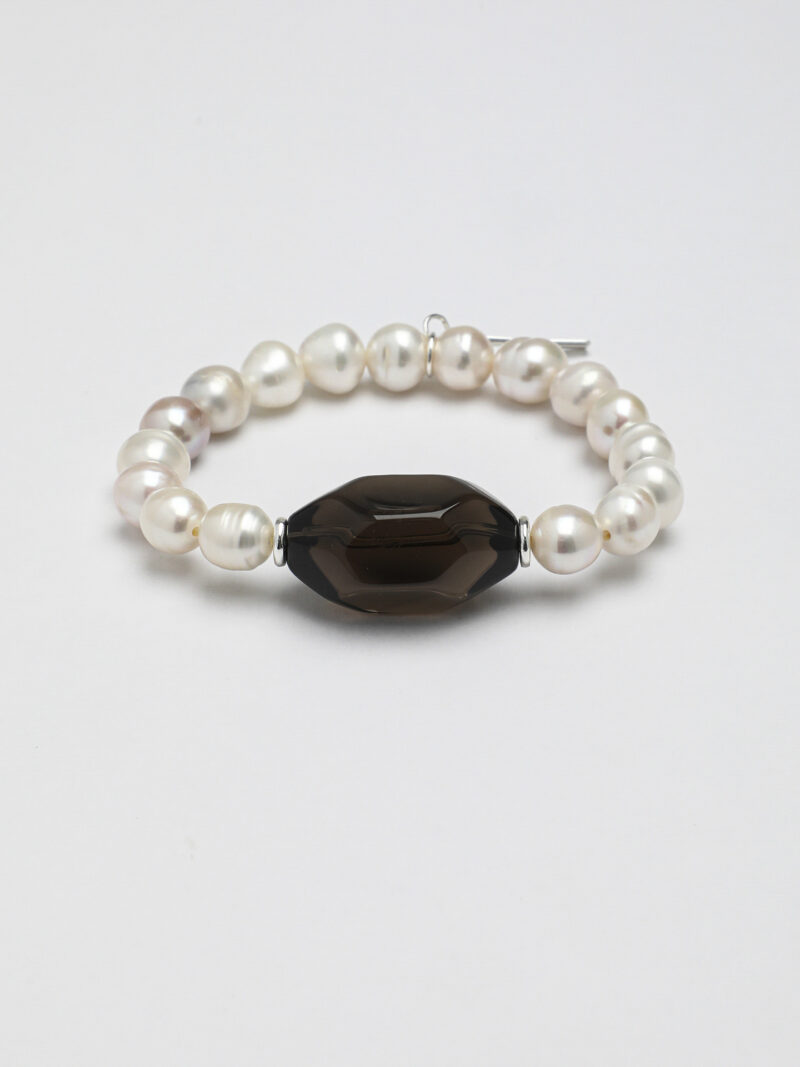 Aura & Qi detail 1J7A9630 Original detail view of Smoky Quartz & Cultured Pearl Bracelet