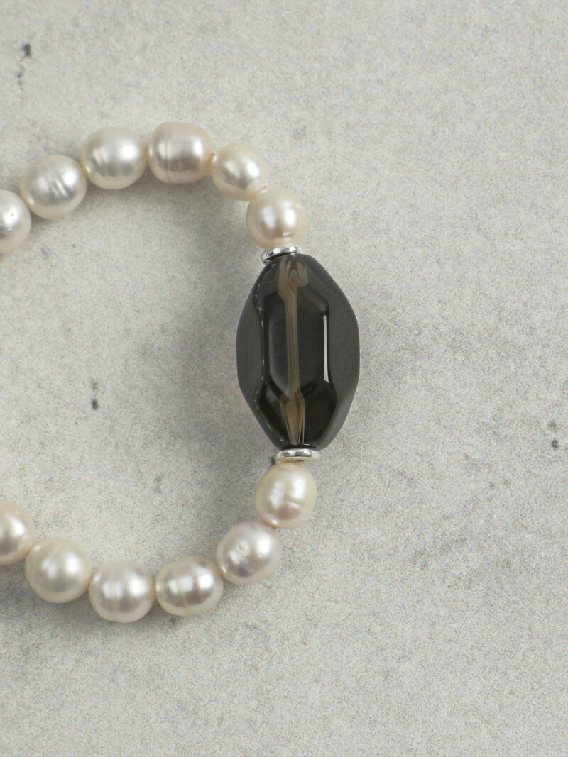 Aura & Qi detail 1J7A9640 Original detail view of Smoky Quartz & Cultured Pearl Bracelet