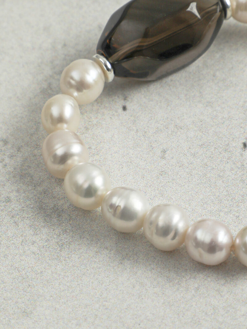 Aura & Qi detail 1J7A9641 Original detail view of Smoky Quartz & Cultured Pearl Bracelet
