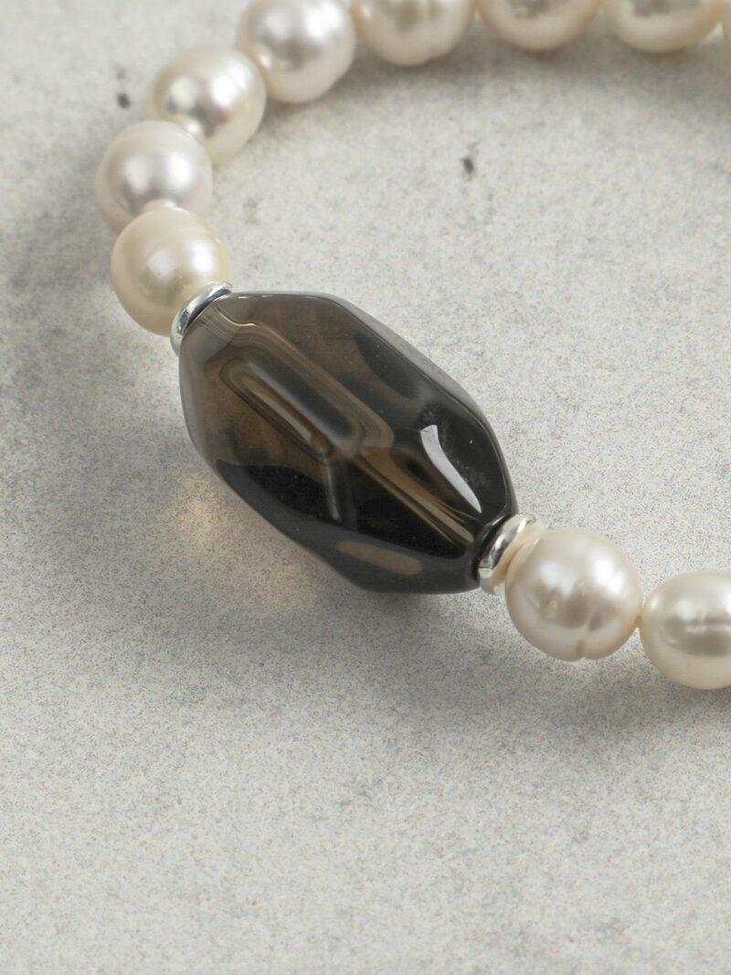 Aura & Qi detail 1J7A9642 Original detail view of Smoky Quartz & Cultured Pearl Bracelet