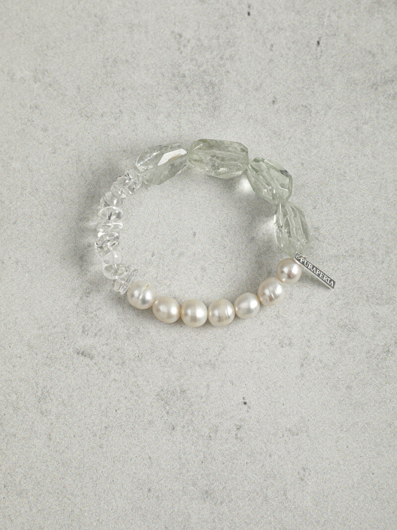 Original detail view of Clear Quartz, Green Crystal & Cultured Pearl Bracelet