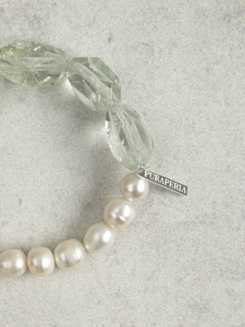 Original detail view of Clear Quartz, Green Crystal & Cultured Pearl Bracelet