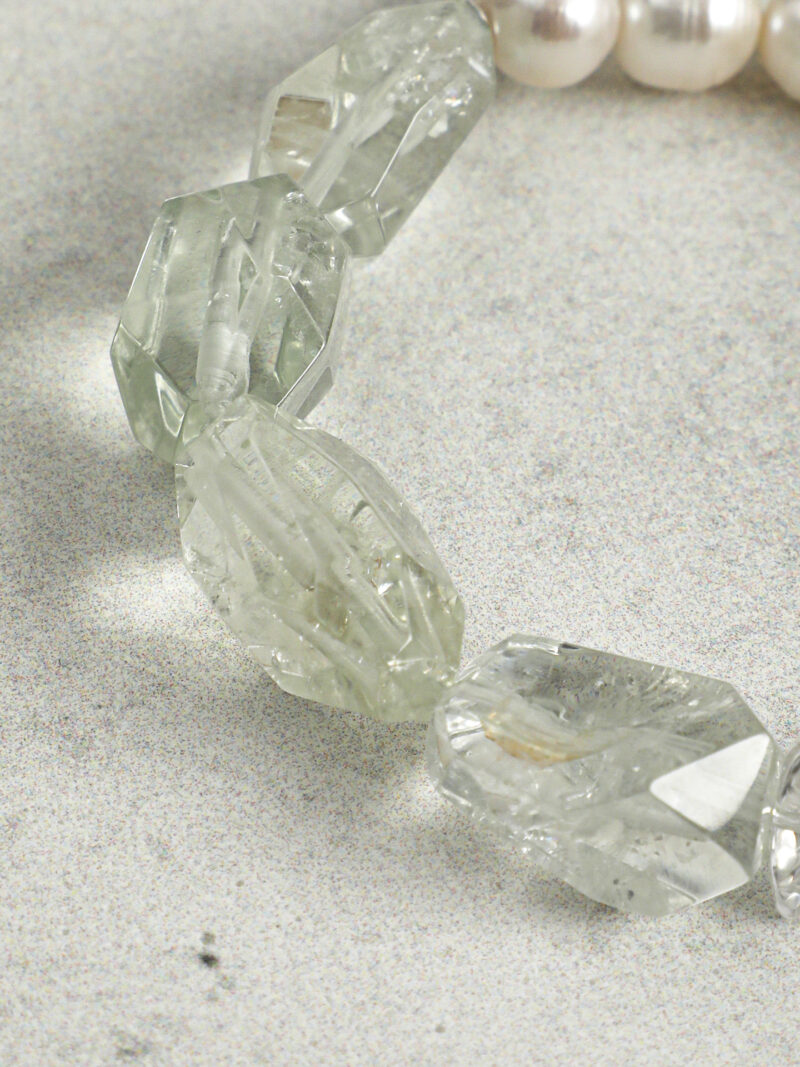 Original detail view of Clear Quartz, Green Crystal & Cultured Pearl Bracelet