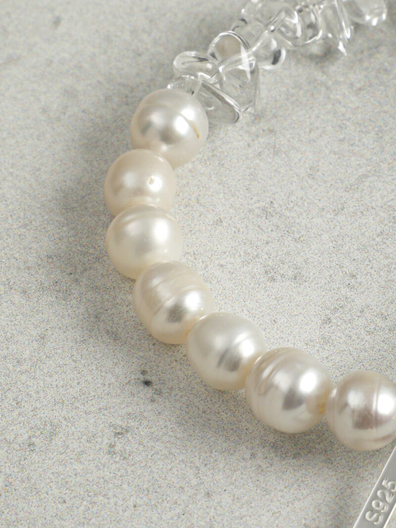 Original detail view of Clear Quartz, Green Crystal & Cultured Pearl Bracelet