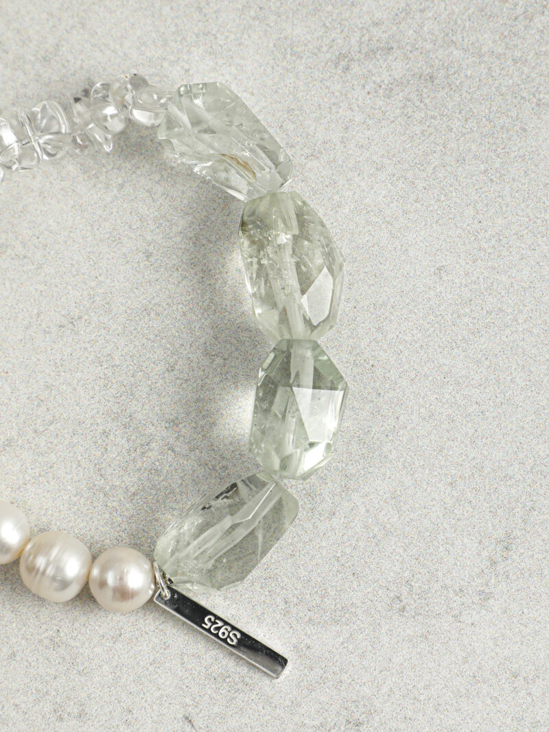Original detail view of Clear Quartz, Green Crystal & Cultured Pearl Bracelet