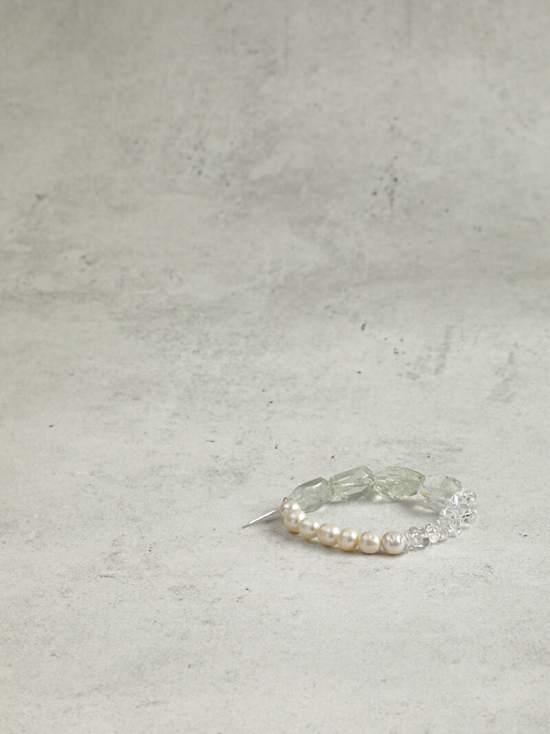 Original detail view of Clear Quartz, Green Crystal & Cultured Pearl Bracelet