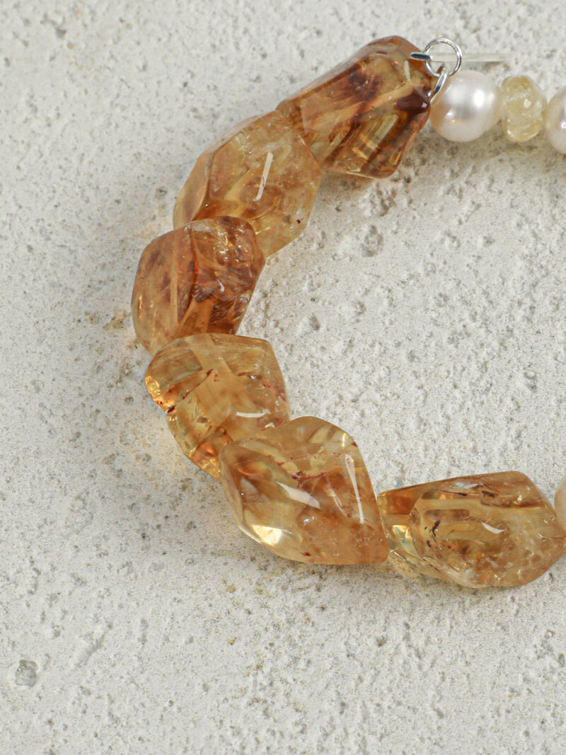 Aura & Qi detail 1J7A9753 Original detail view of Citrine & Cultured Pearl Bracelet
