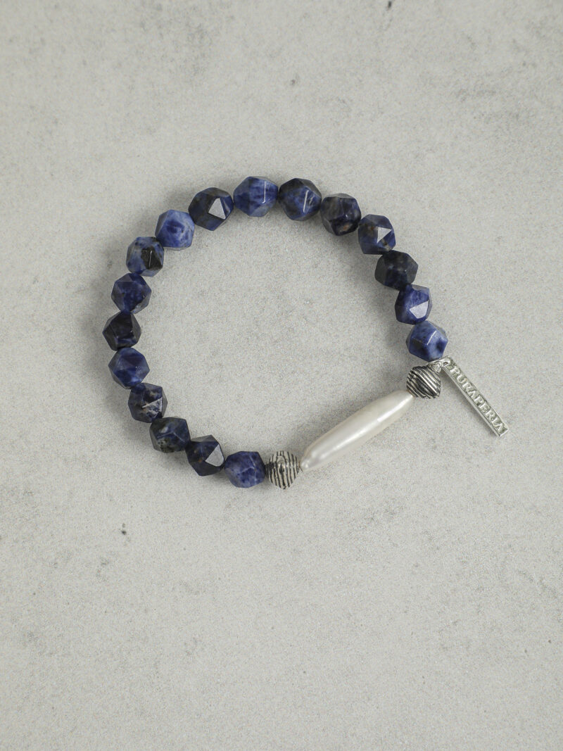 Original detail view of Blue-Veined Stone & Cultured Pearl Bracelet