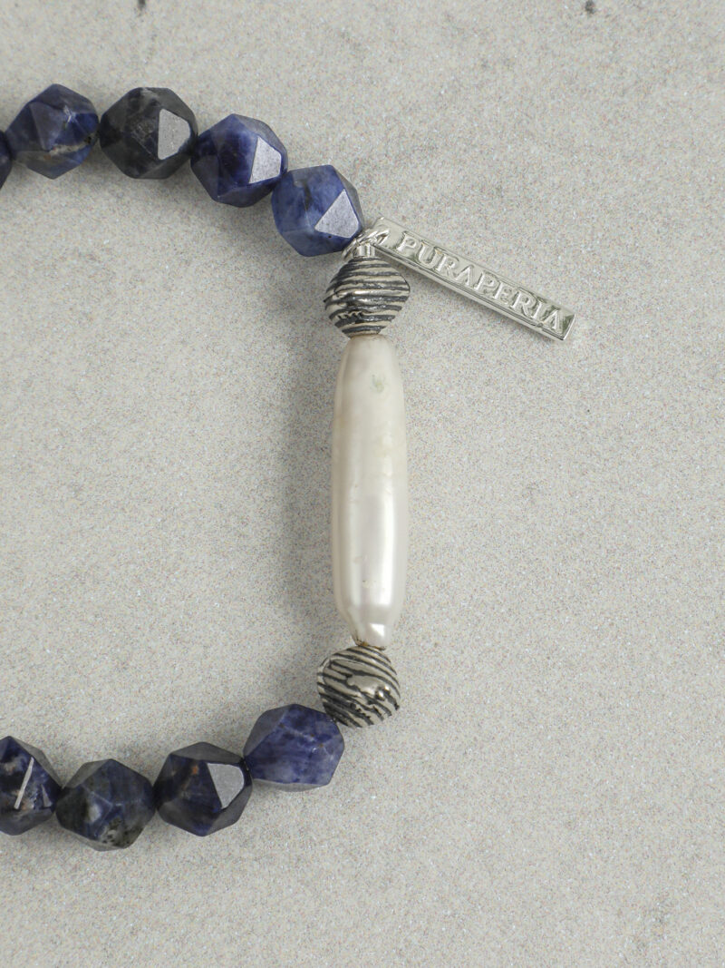 Original detail view of Blue-Veined Stone & Cultured Pearl Bracelet