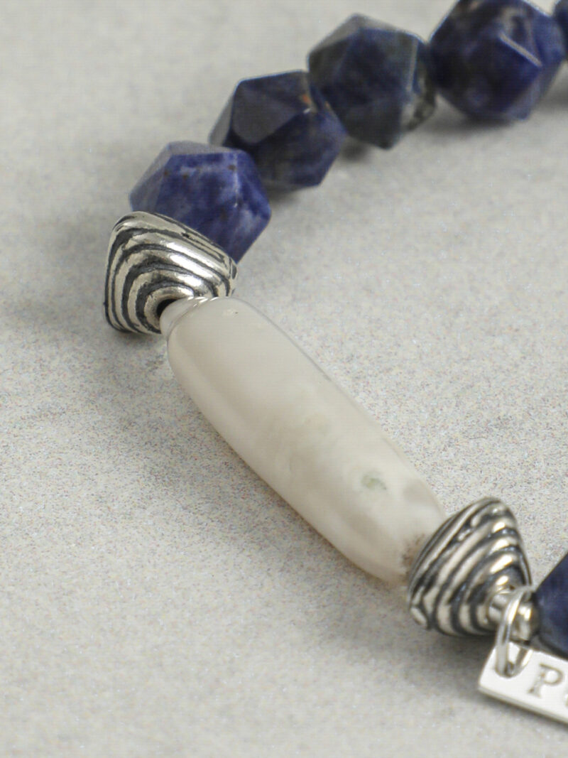 Original detail view of Blue-Veined Stone & Cultured Pearl Bracelet