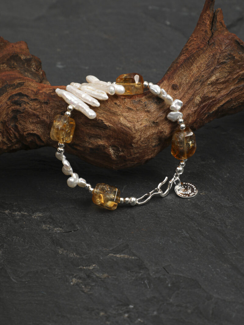 Original detail view of Citrine & Cultured Pearl Bracelet