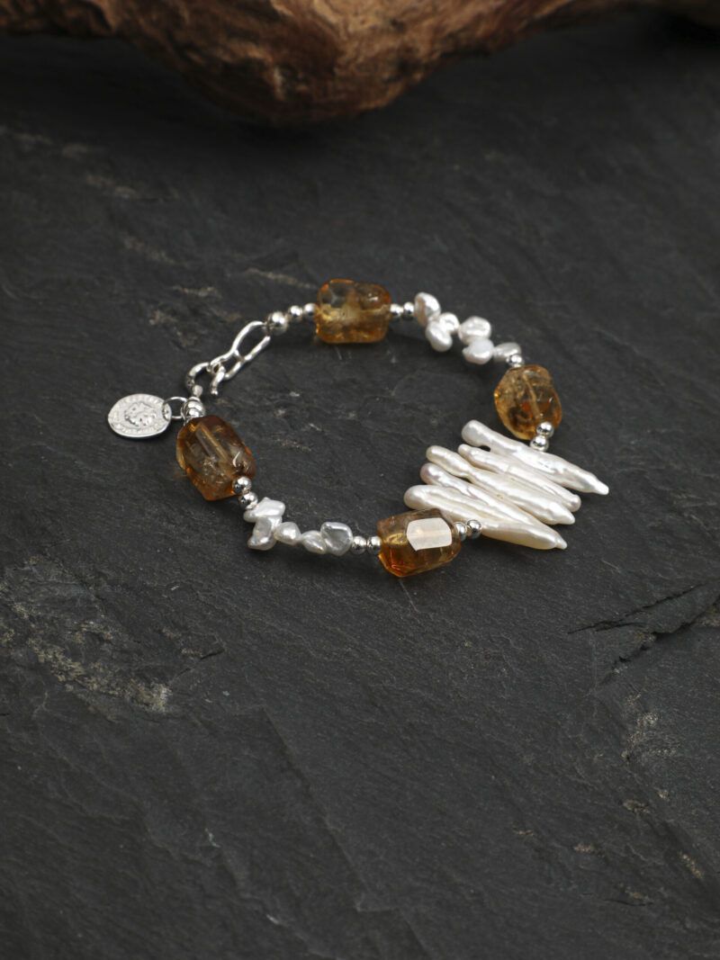 Original detail view of Citrine & Cultured Pearl Bracelet