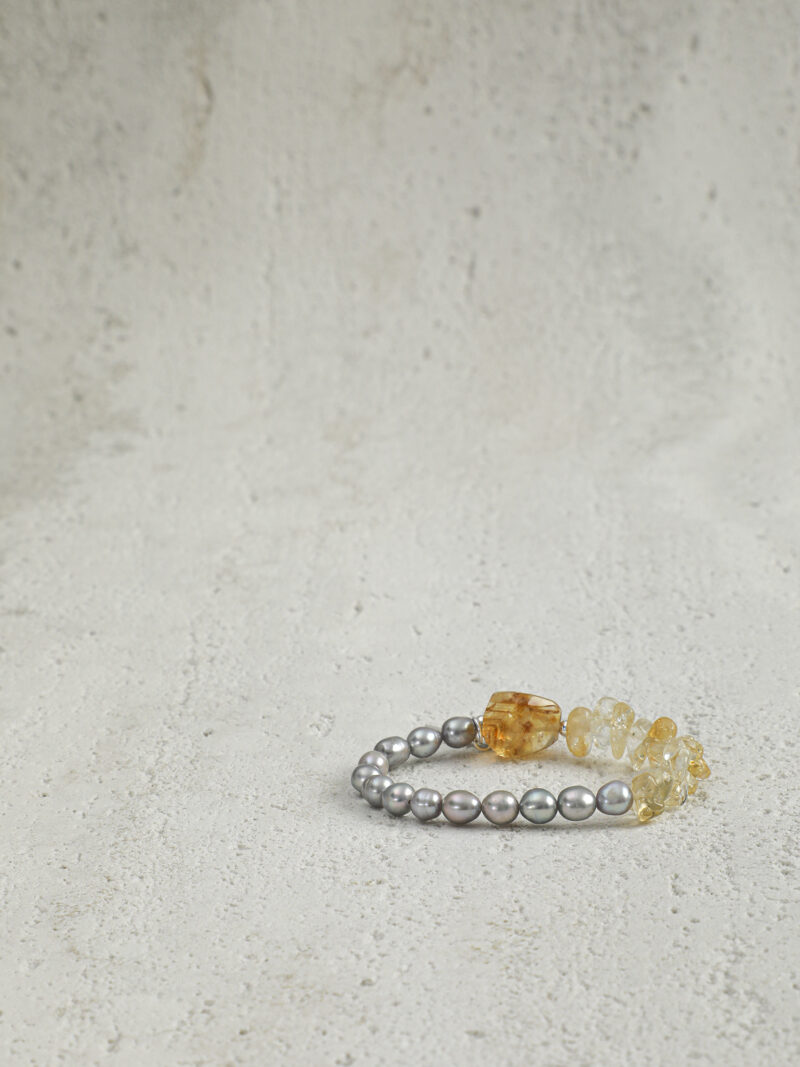 Aura & Qi detail 1J7A9844 Original detail view of Citrine & Cultured Pearl Bracelet