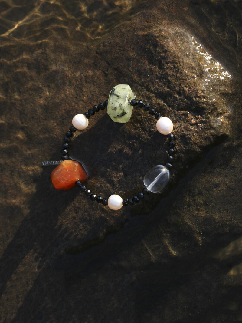 Original detail view of Clear Quartz, Agate, Tourmaline & Cultured Pearl Bracelet