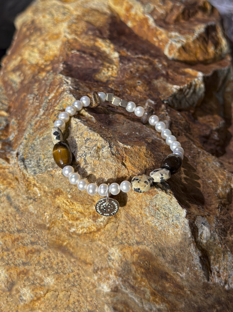 Original detail view of Tiger’s Eye & Cultured Pearl Bracelet