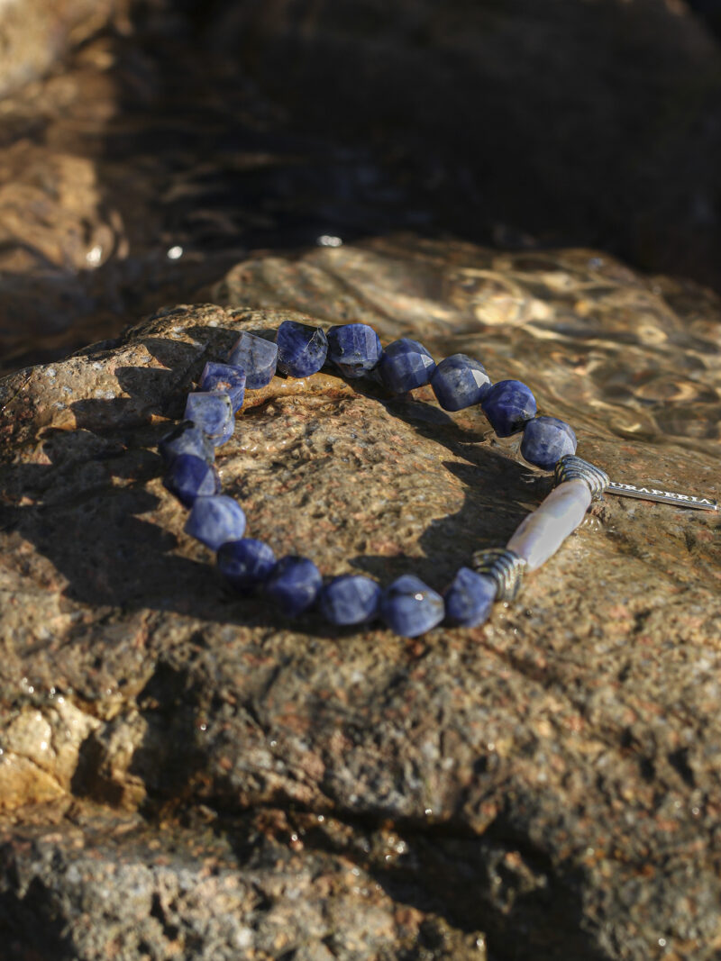 Original detail view of Blue-Veined Stone & Cultured Pearl Bracelet