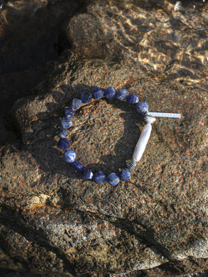 Original detail view of Blue-Veined Stone & Cultured Pearl Bracelet