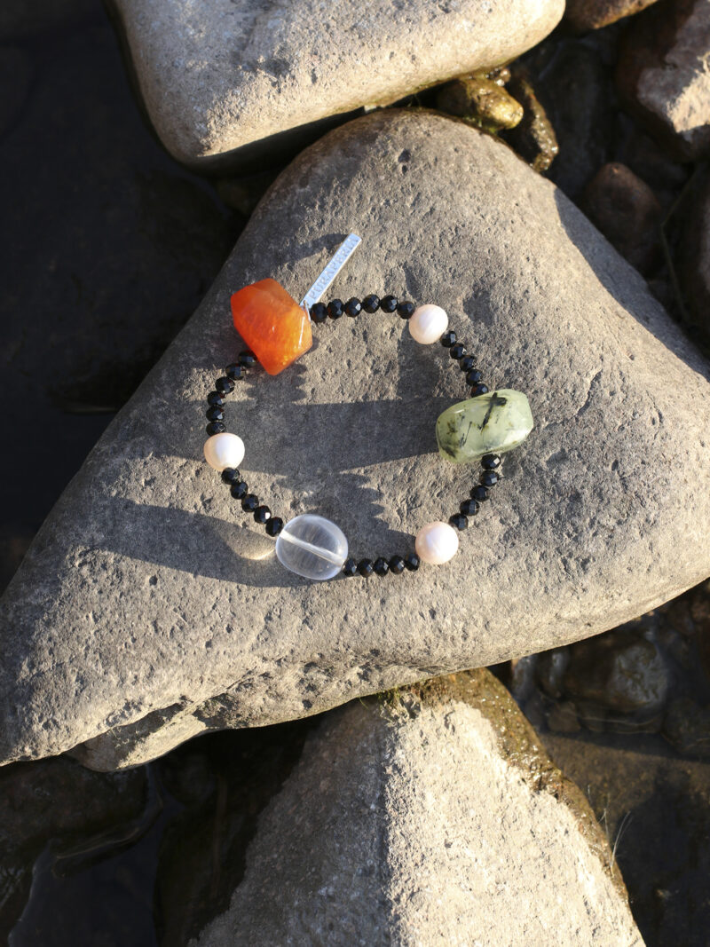 Original detail view of Clear Quartz, Agate, Tourmaline & Cultured Pearl Bracelet
