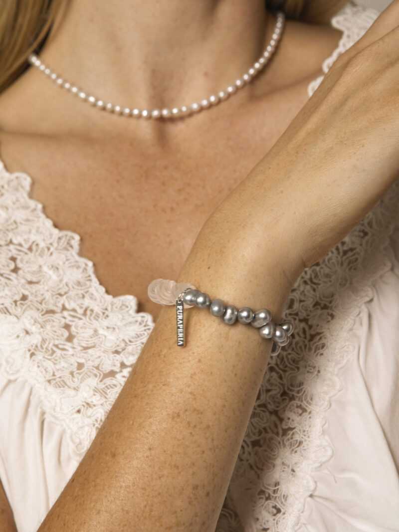 Aura & Qi lifestyle PURAERIA0848 Clear Quartz & Cultured Pearl Bracelet in an original styled photograph