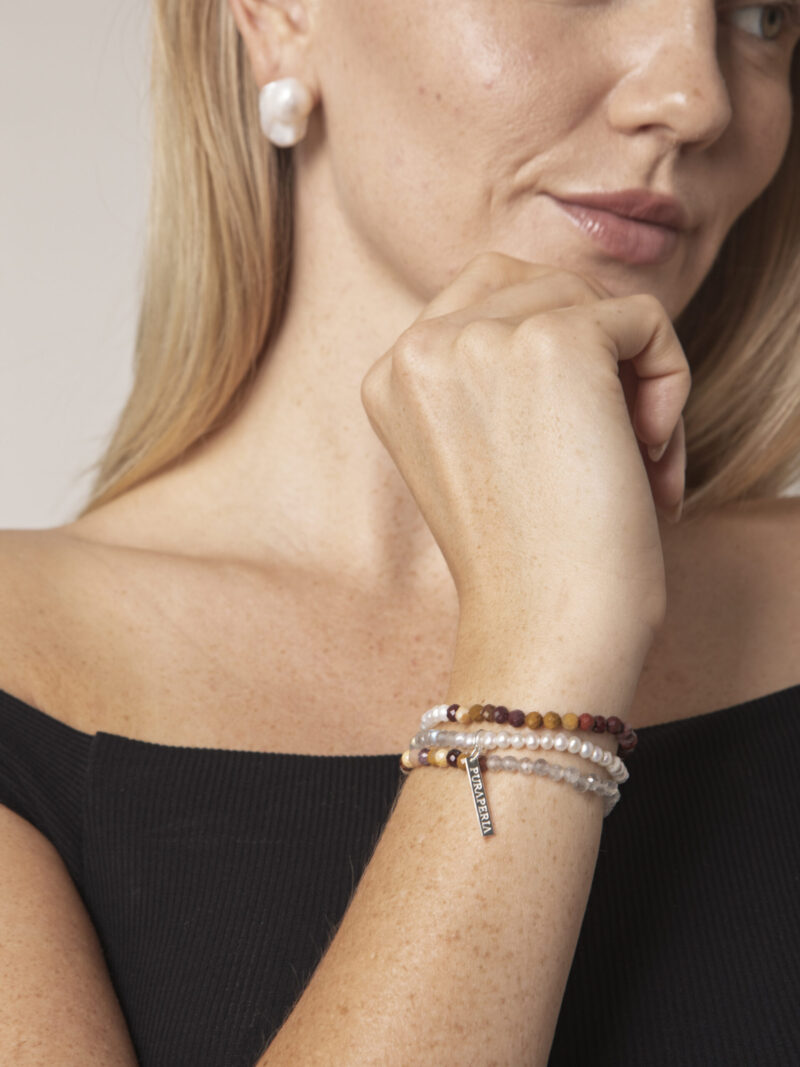 Triple-Strand Moonstone & Cultured Pearl Bracelet in an original styled photograph