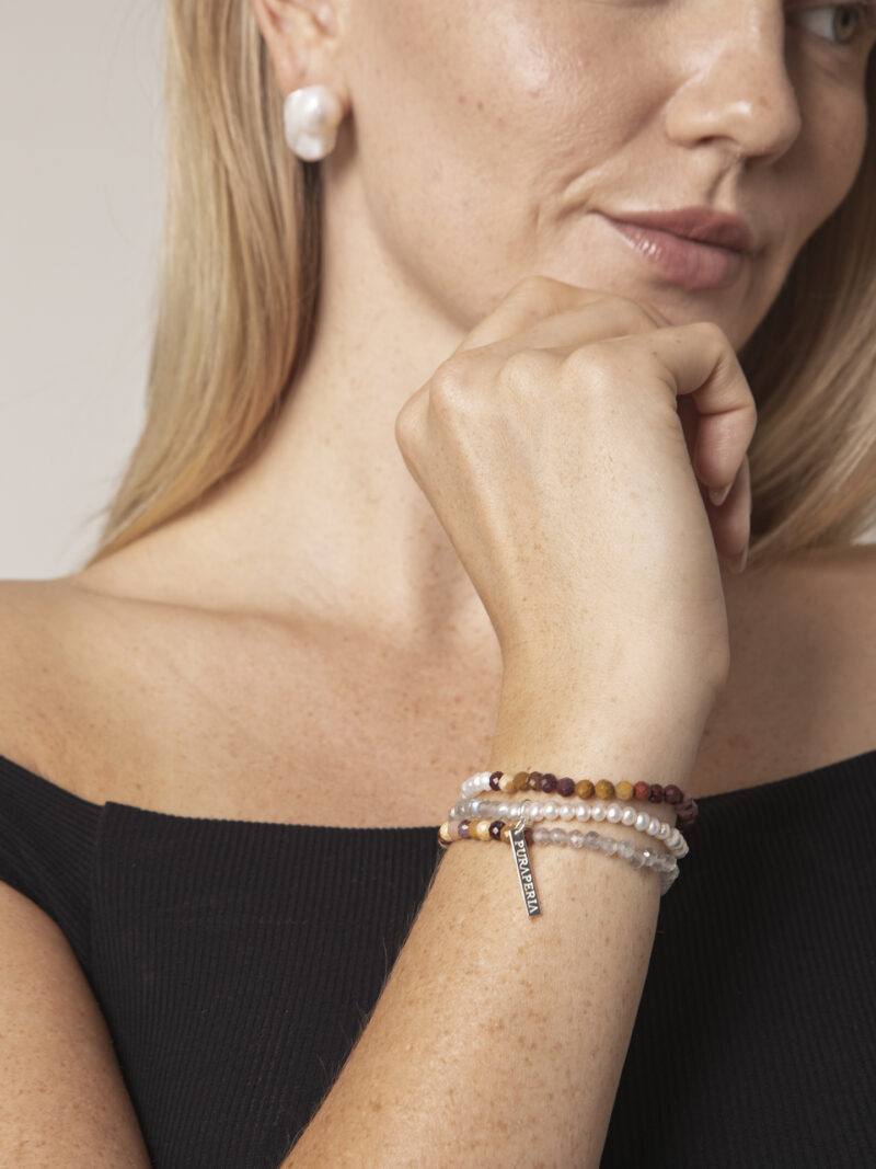 Triple-Strand Moonstone & Cultured Pearl Bracelet in an original styled photograph