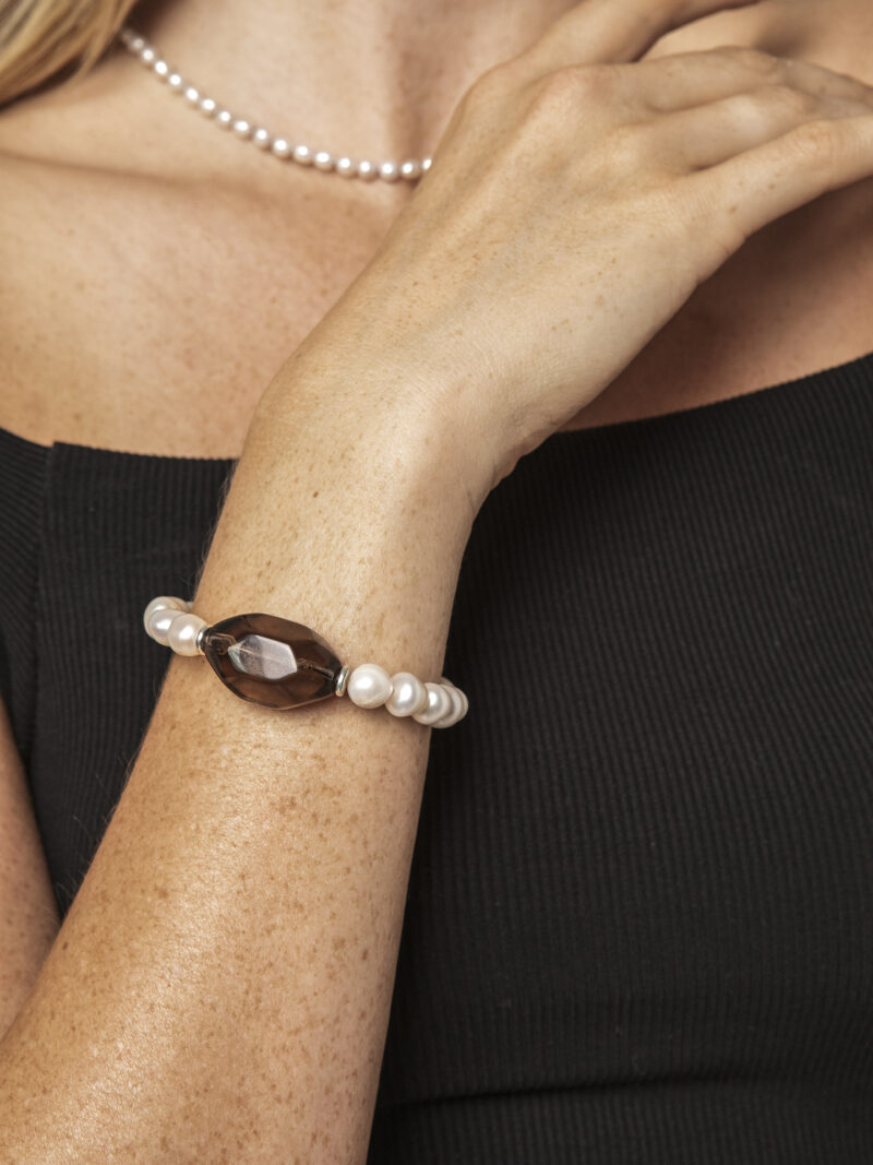 Aura & Qi lifestyle PURAERIA1171 Smoky Quartz & Cultured Pearl Bracelet in an original styled photograph