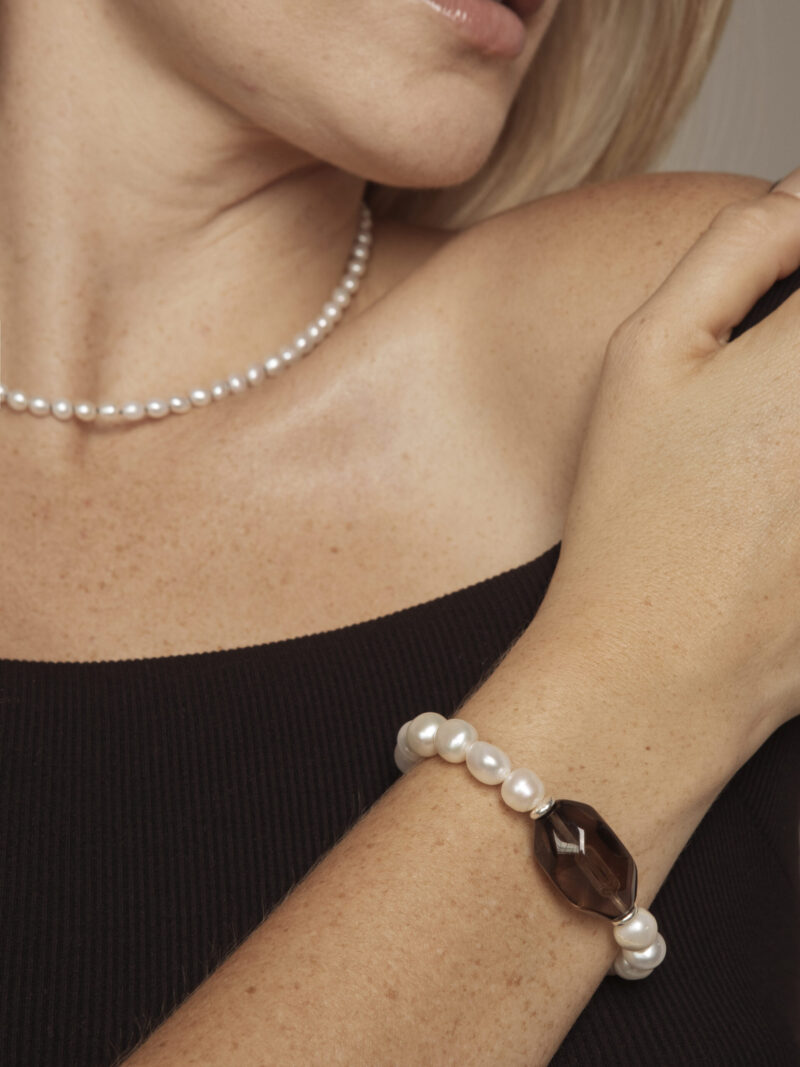 Aura & Qi lifestyle PURAERIA1180 Smoky Quartz & Cultured Pearl Bracelet in an original styled photograph