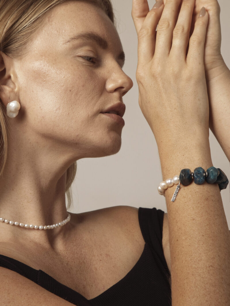 Blue Apatite & Cultured Pearl Bracelet in an original styled photograph