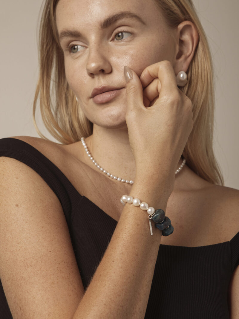 Blue Apatite & Cultured Pearl Bracelet in an original styled photograph