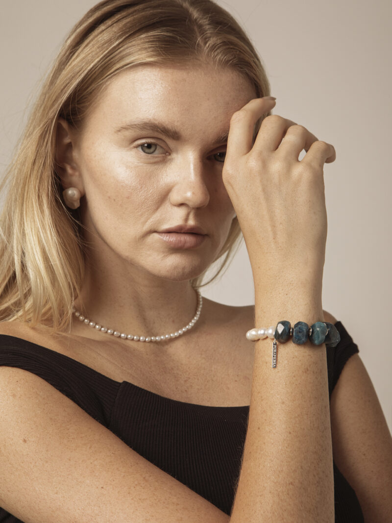 Blue Apatite & Cultured Pearl Bracelet in an original styled photograph