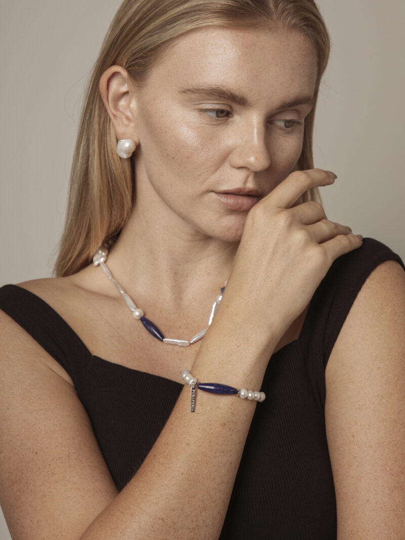 Lapis Lazuli & Cultured Pearl Bracelet in an original styled photograph
