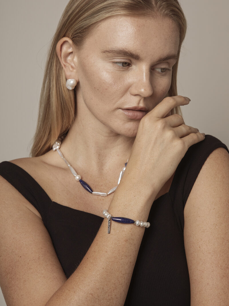 Lapis Lazuli & Cultured Pearl Bracelet in an original styled photograph