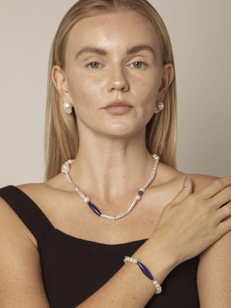 Lapis Lazuli & Cultured Pearl Bracelet in an original styled photograph