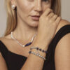 Double-Strand Blue-Veined Stone & Cultured Pearl Bracelet in an original styled photograph