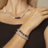 Double-Strand Blue-Veined Stone & Cultured Pearl Bracelet in an original styled photograph