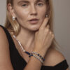 Double-Strand Blue-Veined Stone & Cultured Pearl Bracelet in an original styled photograph